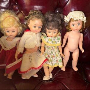 4 Small Hard Plastic ? Dolls Bundle 1950s or 60s Bring back your Childhood